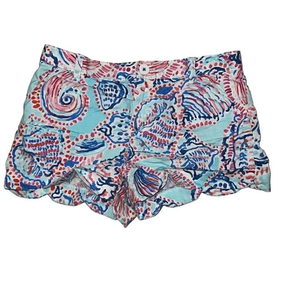 Lilly Pulitzer Girls Mini Buttercup Shorts Shell Me About It Blue Pink sz 12
